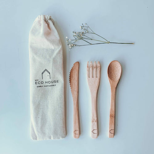 Panda Friendly Bamboo Cutlery Set - Fork, Knife and Spoon myecohouse